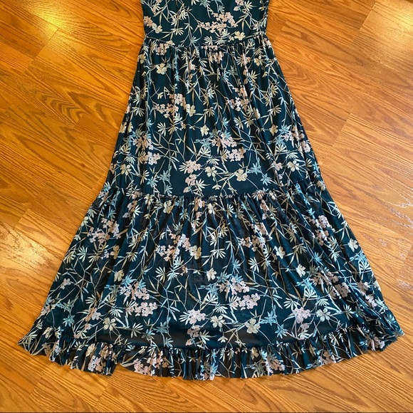 Emerald Floral Mesh Gown Half Slip Dress Size Medium Sleeveless Midi Maxi Dress - Picture 2 of 13